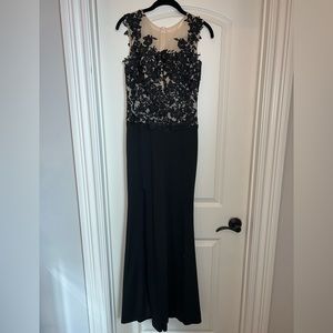 Black Lace Beaded Slit Prom Dress
